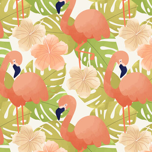 火烈鸟与热带植物图案