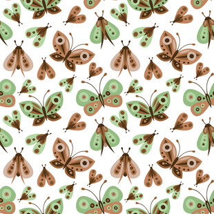 蝴蝶绿叶图案无缝背景