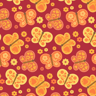 红色底蝴蝶花朵图案背景