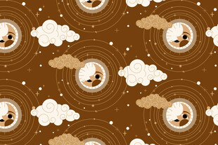 咖啡主题梦幻云朵图案