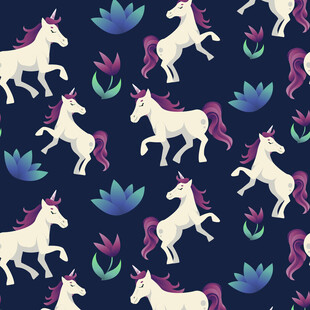 梦幻独角兽花卉图案背景