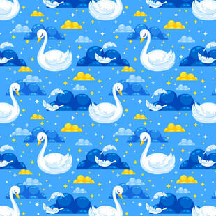 蓝色海洋天鹅图案背景
