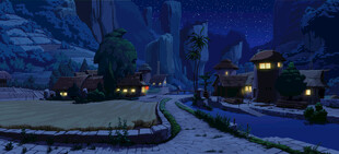 夜晚山谷中的温馨村落