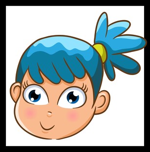 蓝发扎辫的可爱卡通女孩