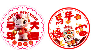 马年喜庆圆形装饰图案