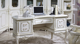 欧式奢华白色雕花书桌