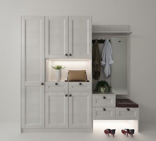 简约白色衣柜及收纳空间