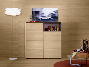 简约客厅中的储物柜与电视