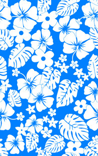 蓝底白色热带花卉图案