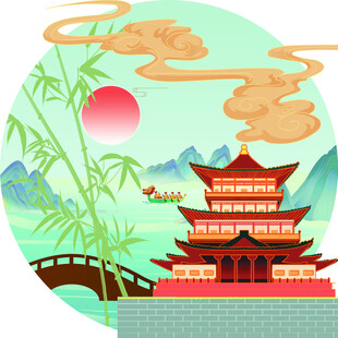 古风山水楼阁美景图