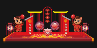 中式喜庆门楼装饰摆件