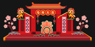 中式传统门楼节庆装饰