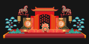 中式传统喜庆舞台场景