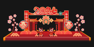 中式喜庆门楼美陈布置