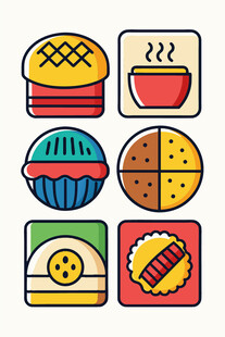 多彩中式糕点图标集合