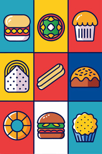 多彩美味糕点与快餐图标