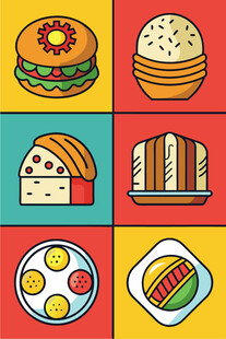 多彩美味食物图标集合