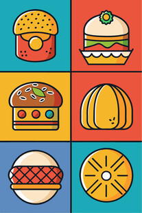 多彩美味的各式食物图标