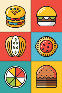 多彩美味汉堡等食物图标