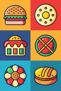 多彩美味的各类食物图标