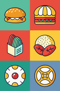 多彩美味快餐图标集合