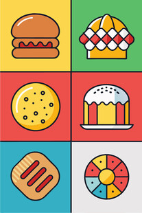 多彩美味的各式食物图标