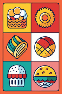 多彩卡通风格美味食物图标