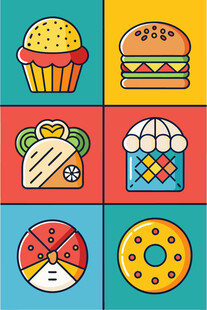 多彩美味的各式食物图标