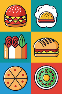 多彩美味快餐图标集合