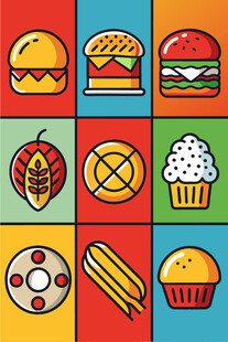 多彩美味的各式食物图标