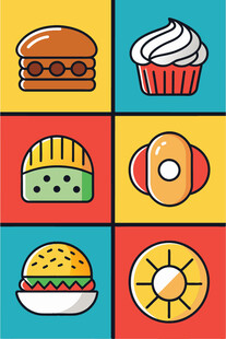 多彩美味的卡通食物集合