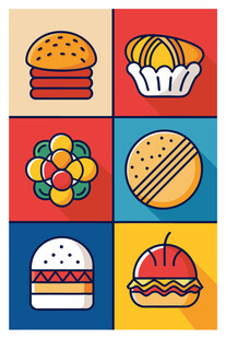 多彩美味的各式快餐图标