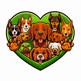 爱心包围的可爱狗狗们