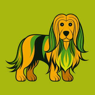彩色长毛狗插画