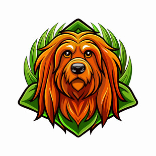 长毛犬卡通形象徽章设计