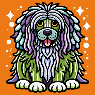 彩色长毛狗插画形象