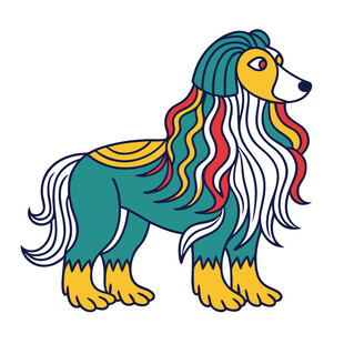 彩色长毛犬插画形象