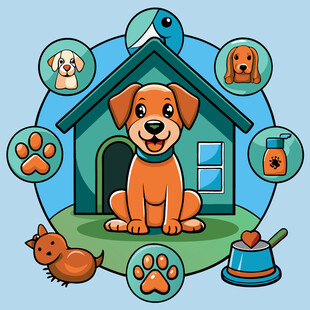 可爱小狗与宠物元素插画