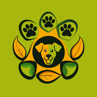 可爱小狗与水果爪印图案