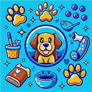 可爱小狗与宠物用品集合