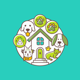 可爱宠物主题圆形插画