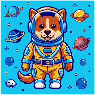 宇航服小狗遨游太空世界
