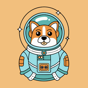 宇航服柯基萌趣插画