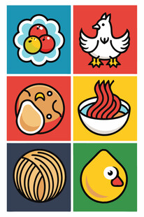 多彩食物与动物图标集合