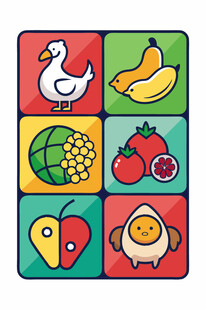 多彩卡通食物与动物图案