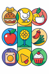 多彩卡通食物图标集合