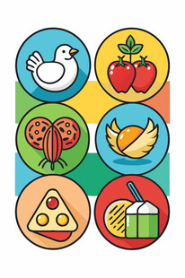 多彩食物与动物图标集合