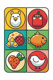 卡通动物与食物图标集合