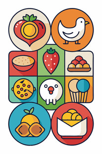 多彩美食与动物图标集合