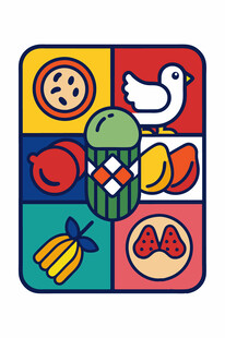 多彩食物与白鸽插画图标